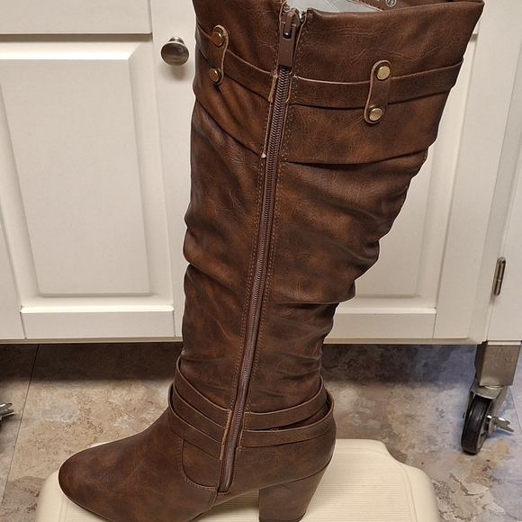 New Women's Too Moda Viola-9 Stylish Chunky Heel Knee-hi Boot -brown - Picture 2 of 5